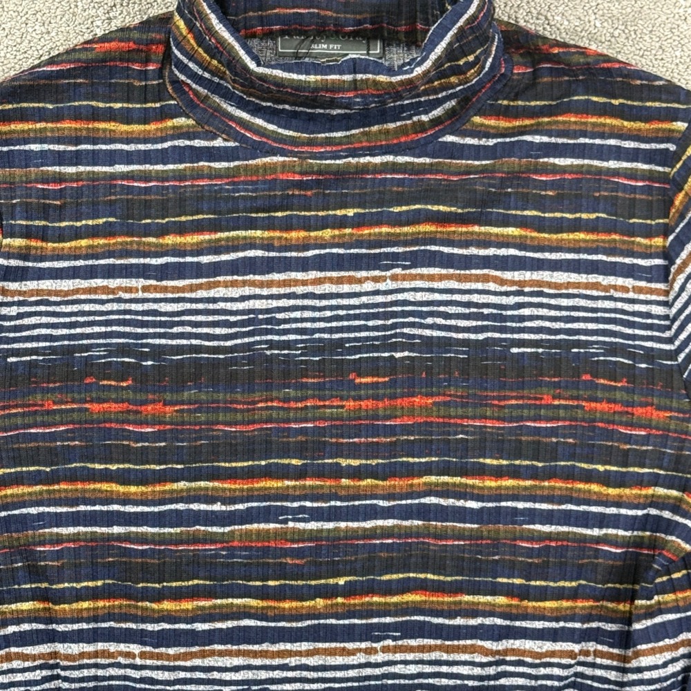 Paisley & Gray Mock Neck Mens XL Multicolor Striped Ribbed Slim Fit Pullover